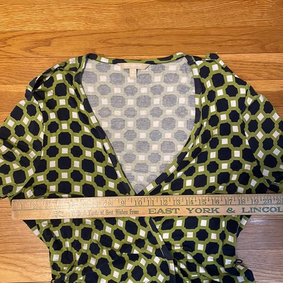 Banana Republic Womens XL Wrap Dress Lime Green Navy White Geometric Pattern - Picture 7 of 9